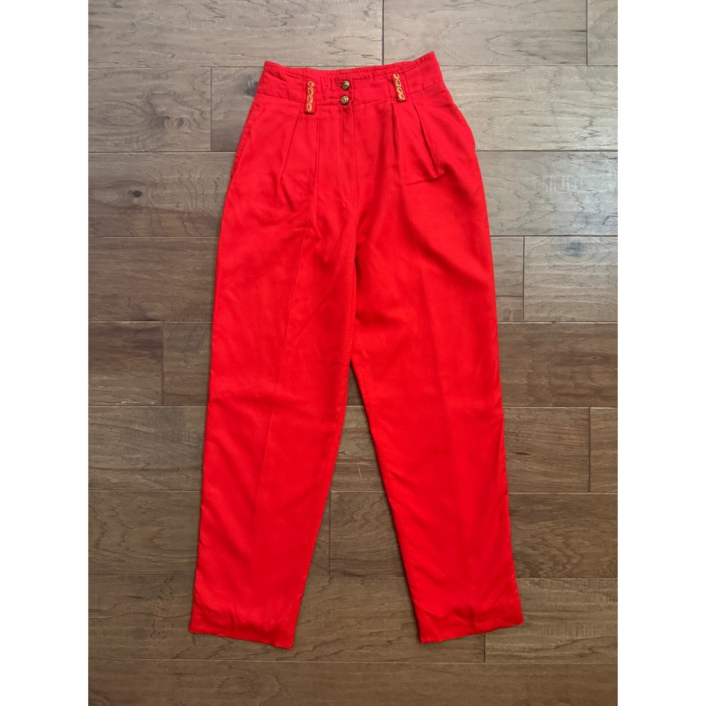 The Icing Vintage Red High Waisted Pleated Tapered Trousers‎ Gold Chain Detail 8